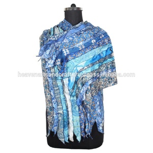 <b>Silk</b> Sari Shawl Reversible Multi Color Handmade Re-Cycled <b>Silk</b> <b>Scarf</b> Indian Sari Patches Reversible <b>Scarf</b> Colorful Striped <b>Scarf</b> - Product Image 2