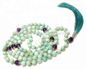 Collier de pierres précieuses à facettes en Amazonite, améthyste, perles Mala 108, bijoux faits à la main, offre spéciale - Product Image 1