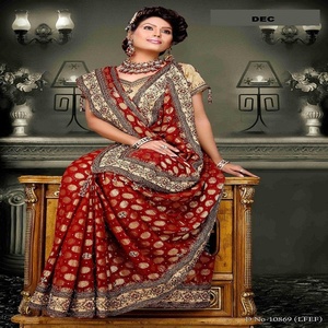 Toda la venta de gasa de color rosa bordado Sari - Product Image 2