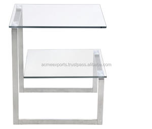 Chevet contemporain moderne avec dessus en verre, Table basse en acier inoxydable, livraison gratuite - Product Image 2