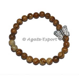 สร้อยข้อมือแจสเปอร์รูปอัญมณีพร้อมเสน่ห์ของผีเสื้อ - Product Image 1