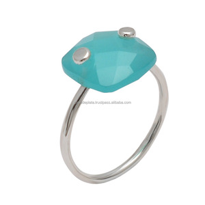 925 solide en argent Sterling fait à la main bague classique naturel Aqua calcédoine pierres précieuses mariage fiançailles fête cadeau bijoux de mode - Product Image 1