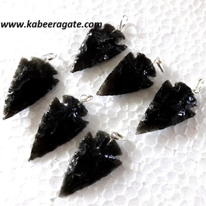 Puntas de flecha de obsidiana negra, colgantes al por mayor - Product Image 1