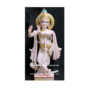 Statue Krishna en marbre blanc peinte à la main, exportateur indien exclusif, culte hindou, finition de haute qualité polie pour la maison - Product Image 1
