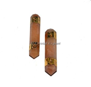 Colgantes galvanizados de doble punta Aventurina melocotón Colgante de piedra de envoltura de alambre Comprar ahora - Product Image 1
