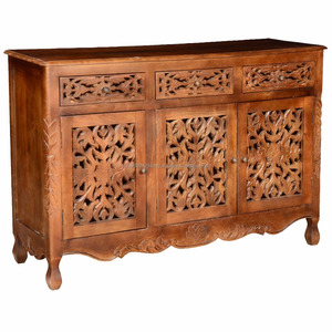 Mueble de madera maciza tallada a mano para comedor, mueble de tres puertas hecho a mano con Mango sólido indio, aparador de tres puertas para Buffet - Product Image 3