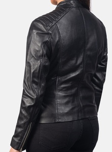 Black Leather Biker Jacket Ladies Women's Fashion Biker Style Jacket Soft Genuine Leather | Lamb Skin Fashion - Product Image 5