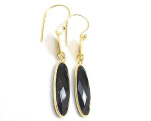 Onyx noir goutte suspendus naturel Multi pierres précieuses bijoux faits à la main plaqué or mode pierre de naissance Boho boucle d'oreille - Product Image 3