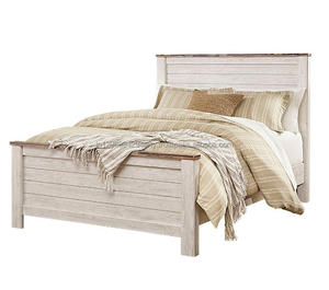 Muebles de Dormitorio de Madera Maciza de Estilo Rústico Vintage, Cama Doble Blanca - Product Image 1