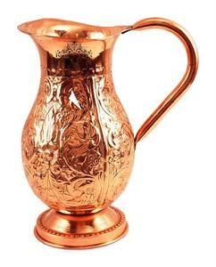 Perilla de latón martillado con diseño de diamante, jarra de agua de cobre, hecha a mano, India, 50 Oz - Product Image 1