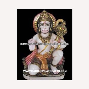 Hanuman-estatua de mármol blanco pintada a mano de alta calidad, exosto indio Murti exclusivo - Product Image 1