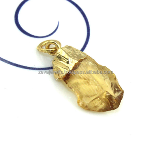 Colgante de cuarzo de citrino y cereza, amuleto de Latón chapado en oro con piedras preciosas de una sola bail, fabricante de joyas - Product Image 3