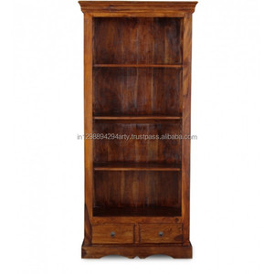 Elegante estantería de dos cajones de madera maciza y hierro para sala de estar muebles para el hogar - Product Image 1