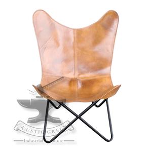 Silla de mariposa de cuero genuino tostado Vintage de estilo industrial para muebles de restaurante de cocina y sala de estar - Product Image 2