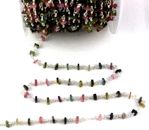 Cadena de Rosario Hecha a Mano en Plata de Ley 92.5 con Cuentas Heishi Envueltas en Alambre con Turmalina Natural Multicolor de Grado AAA de 3-4 mm - Product Image 6