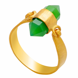 Forme de crayon vert Prehnite calcédoine pierre précieuse argent plaqué or bague bijoux bague à la mode romantique pour unisexe. - Product Image 2