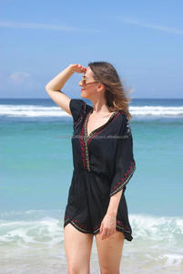 ชุดเล่นชายหาดและรีสอร์ทปักลายโบฮีเมียนชุดรอมเปอร์แต่งพู่สำหรับเด็กผู้หญิงทรงหลวมแขนแยกคอวีเซ็กซี่ฤดูร้อน - Product Image 4