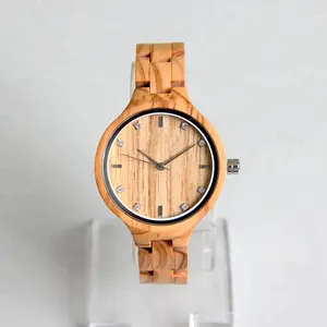 Christmas Gift Wholesale Minimalist custom logo Japan Movement Quartz Olive Wood Watch for man and woman