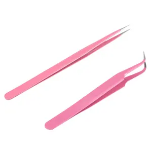 Kit de pinzas de extensión de pestañas color rosa pinzas baratas en forma de L y formas rectas