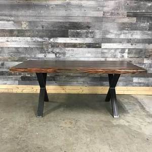 โต๊ะรับประทานอาหารอินเดียสีเทาสไตล์วินเทจเฟอร์นิเจอร์บ้านพร้อมไม้ด้านบนและคุณลักษณะพับ - Product Image 1