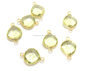 Quartz citron plaqué or laiton lunette Boho connecteurs faits à la main naturel multi-pierres précieuses déclaration bijoux pierre de naissance connecte or - Product Image 2