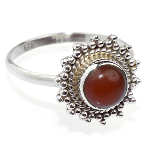 Anillo de Plata de Ley 925 con forma redonda de cornalina, anillo con bisel rojo y naranja, joyería de plata 925 - Product Image 1