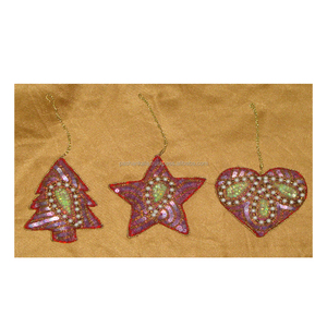 Handmade Indoor Christmas Hanging <b>Tree</b> Ornament with Zari Embroidery - Product Image 1