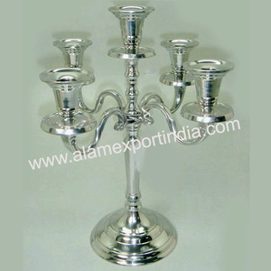 Vente chaude Vintage cinq bras argent candélabre petit bougeoir en verre nouveauté table décorer pièce maîtresse - Product Image 2