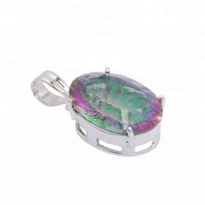 Hecho a mano hermoso cuarzo místico piedra preciosa ovalada 925 colgante de plata esterlina pura joyería fina colgantes y dijes - Product Image 1