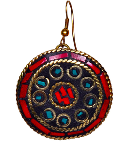 Pendientes de gota de Arte de mosaico de latón de estilo clásico hechos a mano, Pendientes colgantes de aleación elegantes con accesorio de moda de piedra artística - Product Image 1