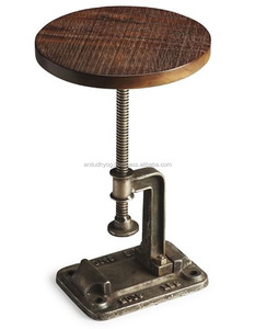 Tabela de extremidade lateral rústica ajustável da manivela de madeira da restauração industrial - Product Image 1