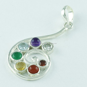 จี้เงินแท้ 925 ประดับพลอยนาวาราทนา ดีไซน์เอกลักษณ์จากอินเดีย - Product Image 3