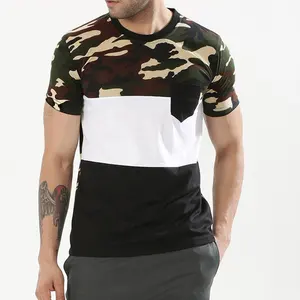 Camo baskı t shirt erkek kavisli baskılı tişört/Longline kavisli hem tasarım özel toptan Camo erkekler T shirt