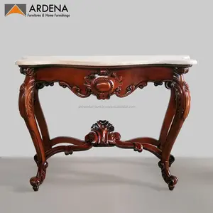 Mesa de Console em Marmore elegante estilo clássico, móveis de madeira para sala de estar - Móveis Java, acabamento europeu antigo em madeira sólida