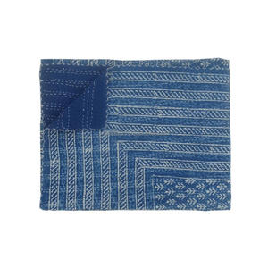 Blue indigo kantha <b>quilt</b> Indian cotton queen size <b>throw</b> handmade kantha stitched <b>bed</b> cover - Product Image 4