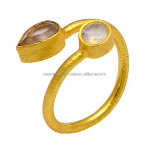 Bague en argent sterling 925 ronde et poire Cab Smoky Quartz Moonstone Ring Bezel Setting Bague à la mode pour cadeau de mariage ou fête. - Product Image 4