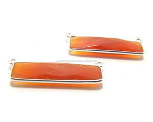 925 argent Sterling Rectangle forme connecteur cornaline pierres précieuses à facettes fabrication de bijoux plaqué or pour l'artisanat - Product Image 3