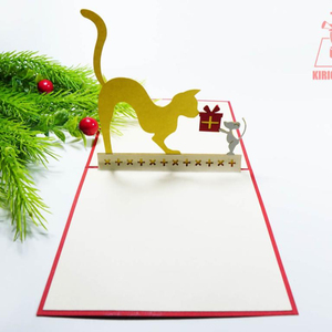 Divertente Pop-Up biglietto di auguri stile fata con regalo di gatto e topo per gli amanti dell'artigianato fatto di carta - Product Image 2