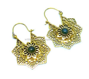 Boucles d'oreilles en pierre de Labradorite pour femmes, bijou couleur or, en laiton, boucles d'oreilles - Product Image 1