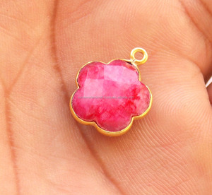 Beau rubis teint simple caution 12x12mm forme de trèfle connecteur de lunette plaqué or 24 k meilleur cadeau pour bracelet - Product Image 2