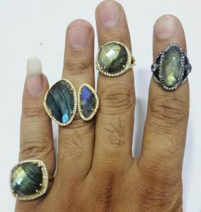 Bague en plaqué or Labradorite CZ, ensemble de 2 pierres - Product Image 2