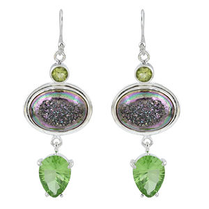 Genuino Druzy Green Onyx Peridot Gemstone Sterling Silver Three Stone Pendientes colgantes Joyería hecha a mano Fabricante mayorista - Product Image 1