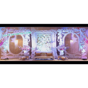 Grand mariage scène arrière murs cadres Design élégant événement traditionnel décor indien blanc Theam fête réception fabricant USA - Product Image 1