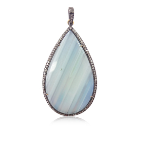 Pendentif en argent Sterling 925 avec pierres précieuses d'agate bleue - Product Image 1