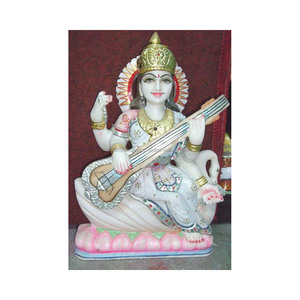 Statue de Saraswati Maa en marbre blanc au Design étonnant - Product Image 1