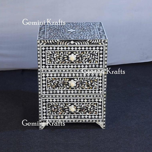 Mesita de noche con tres cajones, mesita de noche con perla madre - Product Image 3