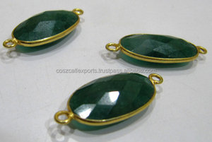 Conector Briolette Esmeralda chapado en oro de doble bucle, forma ovalada, bisel de piedras preciosas, colgante teñido para ocasión de boda o colgantes de dijes - Product Image 2