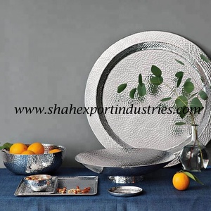 Bandeja plateada para servir comida con bordado pintado a mano con asas para decoración de fiestas de boda y festivales - Product Image 5