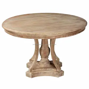 Mesa de comedor al aire libre redonda de cuatro asientos de madera maciza Estilo Vintage rústico - Product Image 1