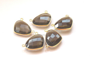 Beautiful Smoky Quartz Gemstone Heart Shape Double Bail Faceted Bezel Connector Gold Plated Brass <b>Jewelry</b> Making <b>Findings</b> Charm - Product Image 1